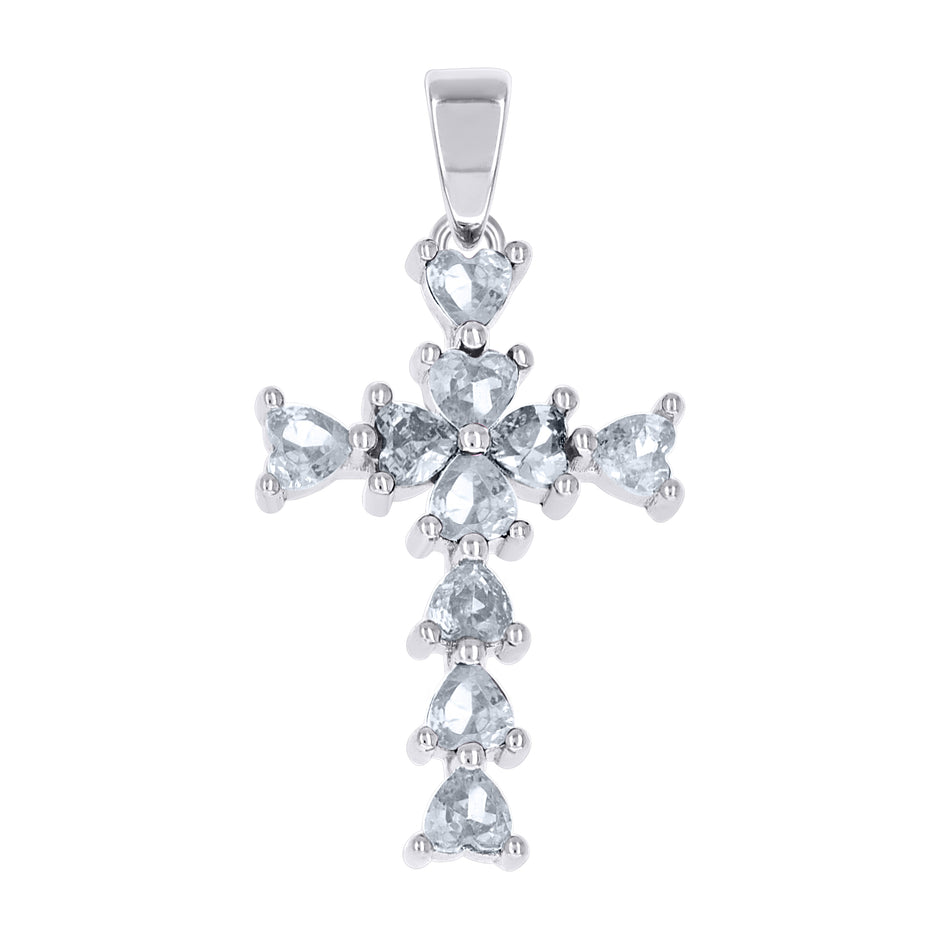 925 Sterling Silver Womens Multi Color Heart Cubic-Zirconia Cross Religious Charm Pendant