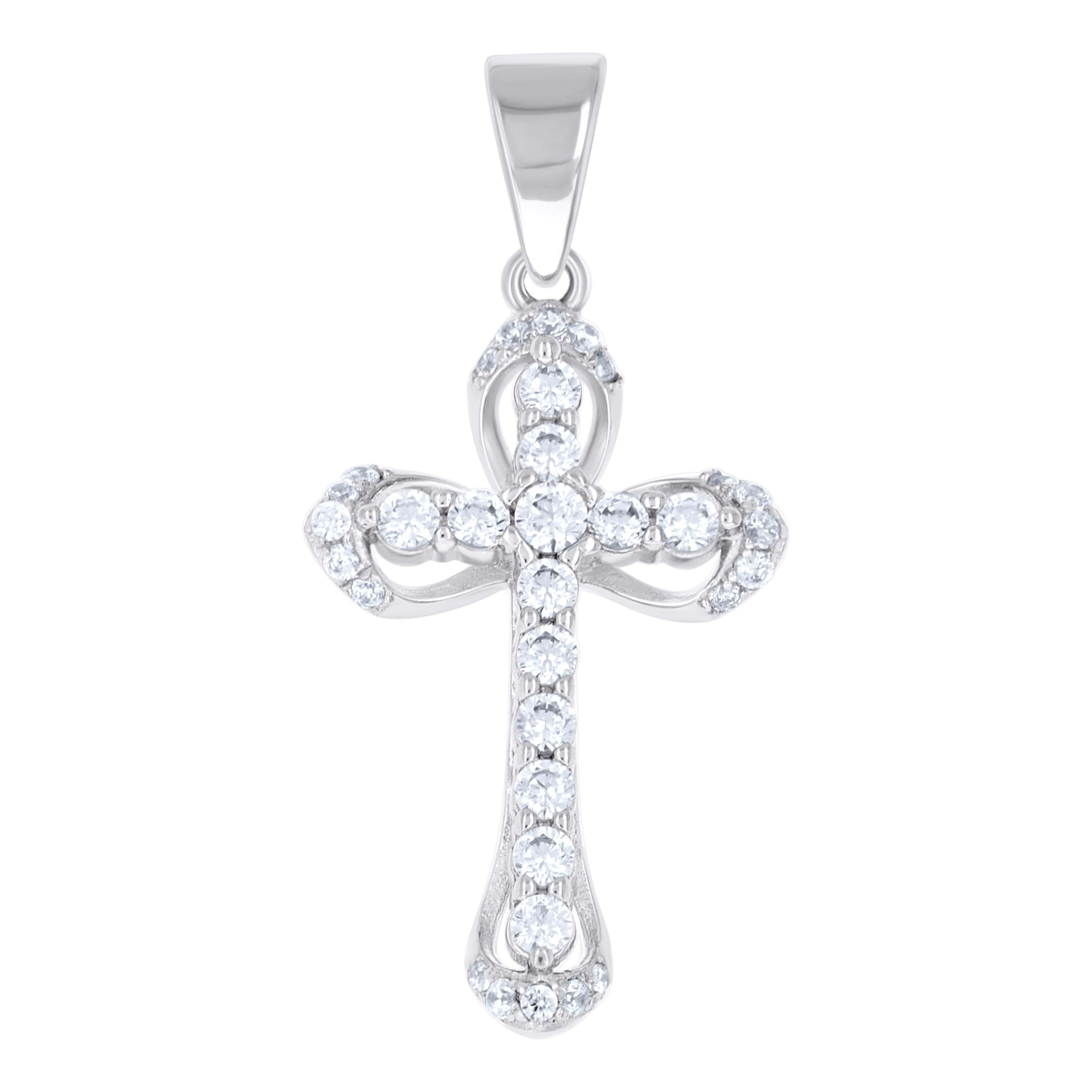 925 Sterling Silver Unisex Cubic-Zirconia Cross Religious Pendant
