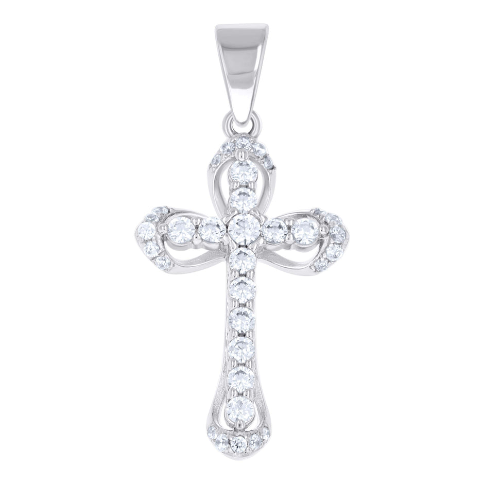 925 Sterling Silver Unisex Cubic-Zirconia Cross Religious Pendant