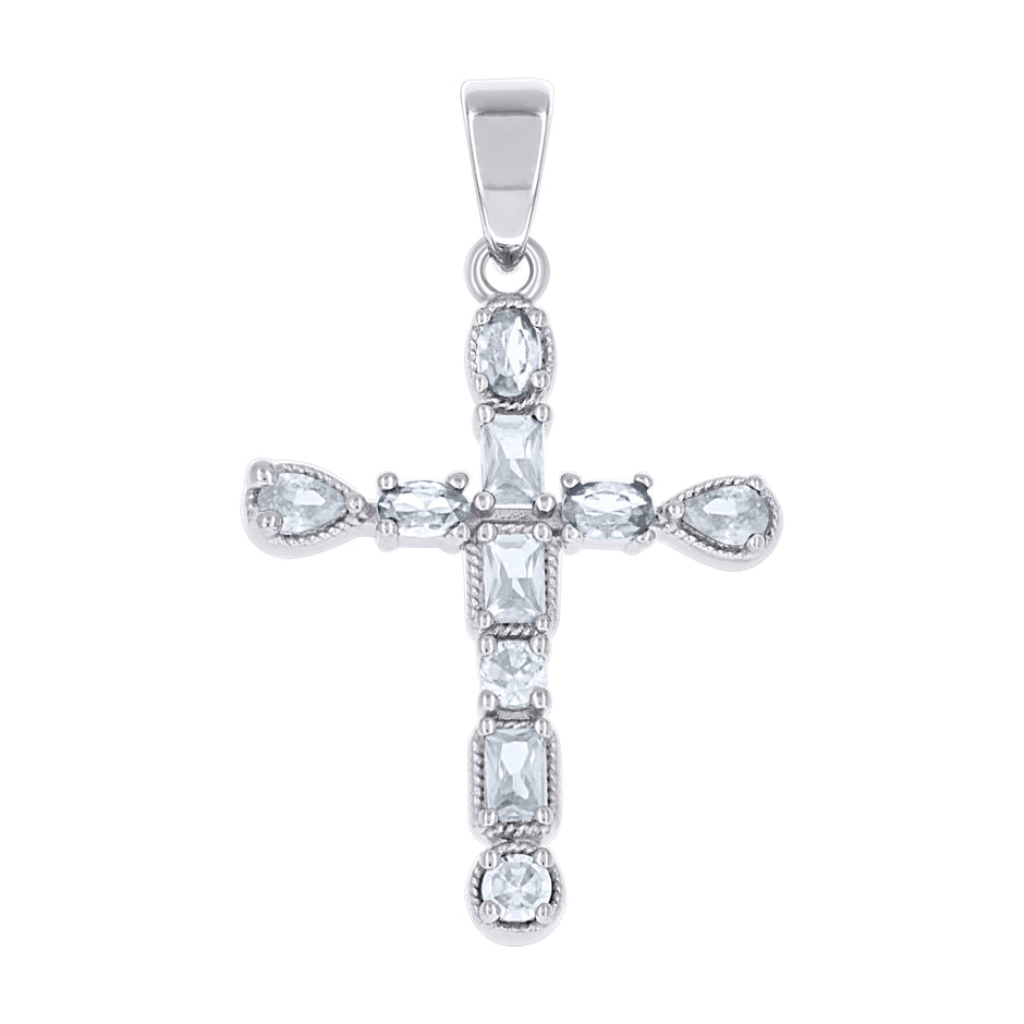 925 Sterling Silver Womens Multi Color Cubic-Zirconia Cross Religious Charm Pendant