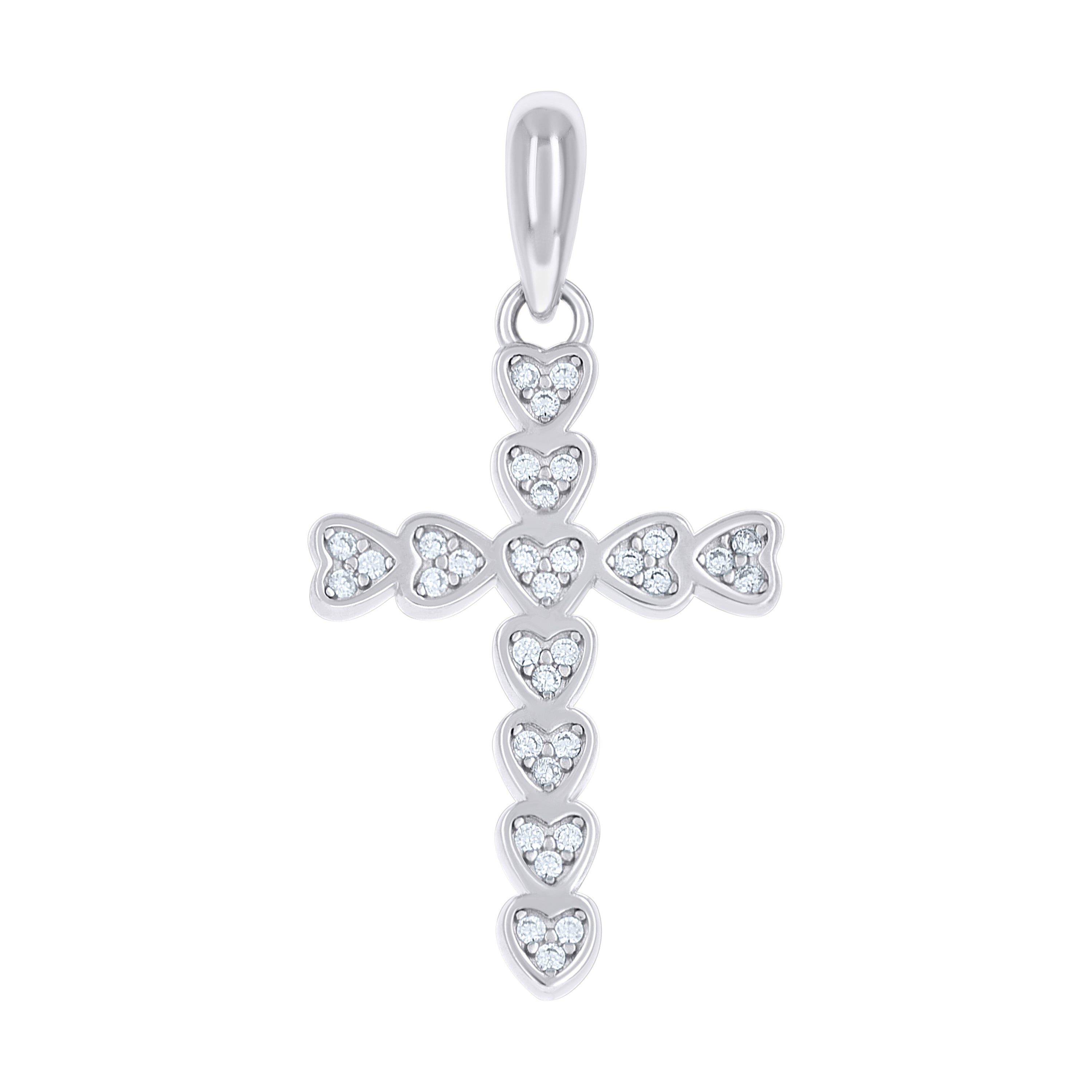 925 Sterling Silver Womens Cubic-Zirconia Heart Cross Religious Charm Pendant