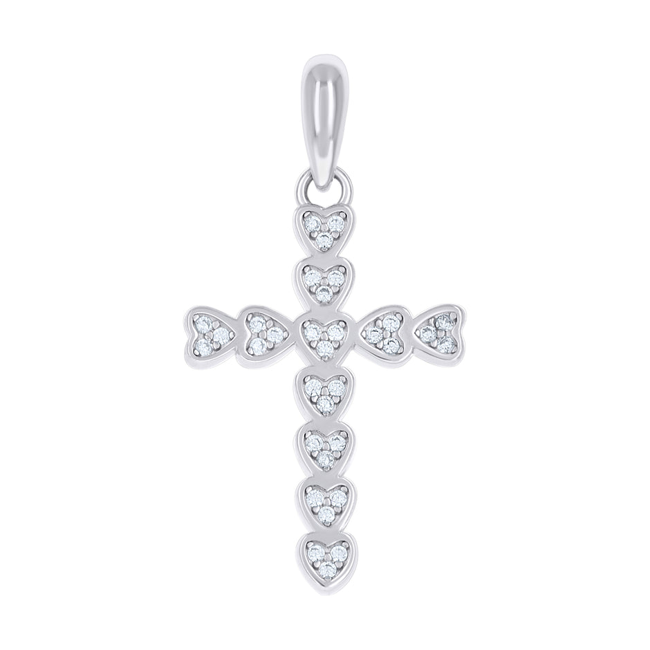 925 Sterling Silver Womens Cubic-Zirconia Heart Cross Religious Charm Pendant