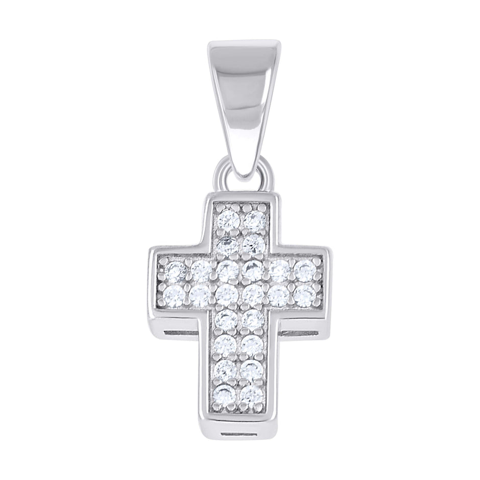 925 Sterling Silver Unisex Cubic-Zirconia Cross Religious Pendant