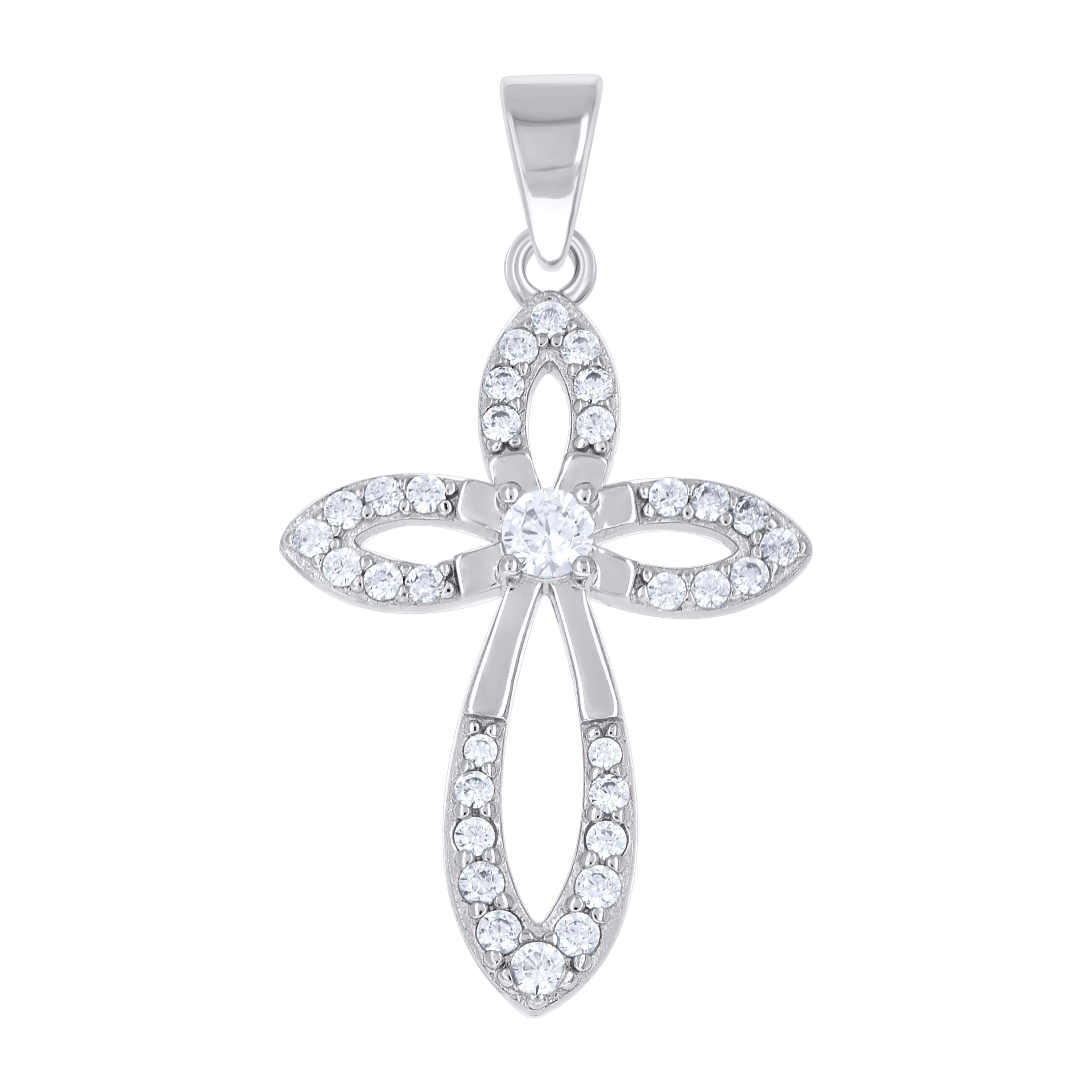 925 Sterling Silver Unisex Cubic-Zirconia Cross Religious Pendant