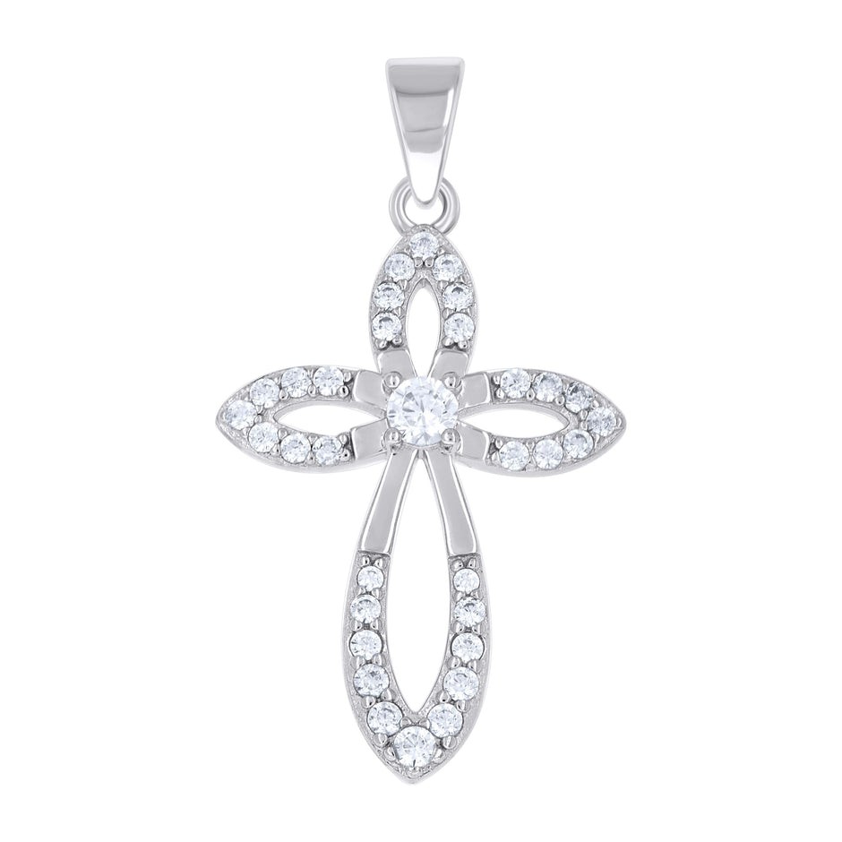 925 Sterling Silver Unisex Cubic-Zirconia Cross Religious Pendant