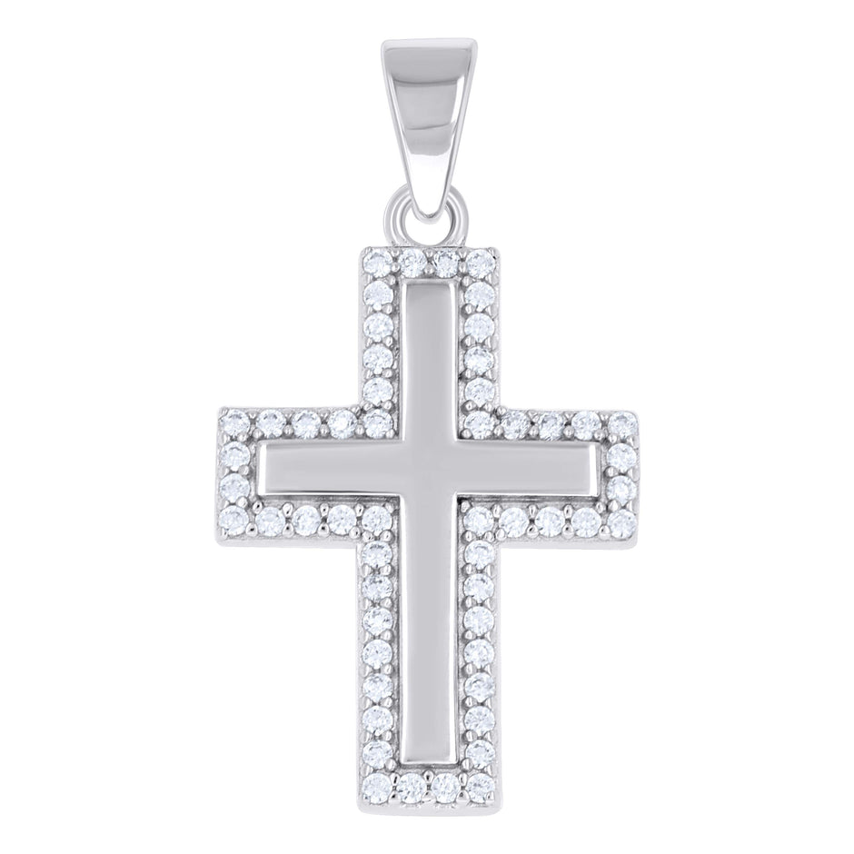 925 Sterling Silver Unisex Cubic-Zirconia Cross Religious Pendant