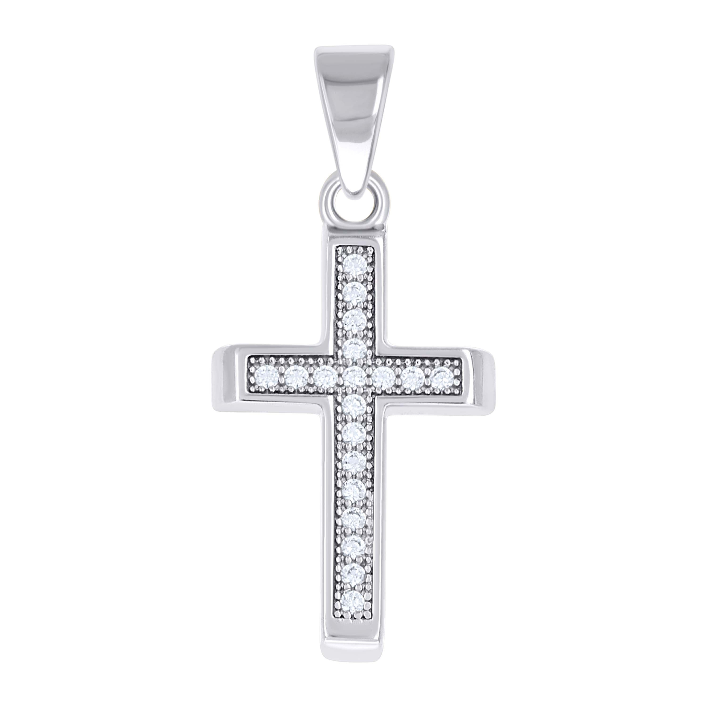 925 Sterling Silver Unisex Cubic-Zirconia Cross Religious Pendant
