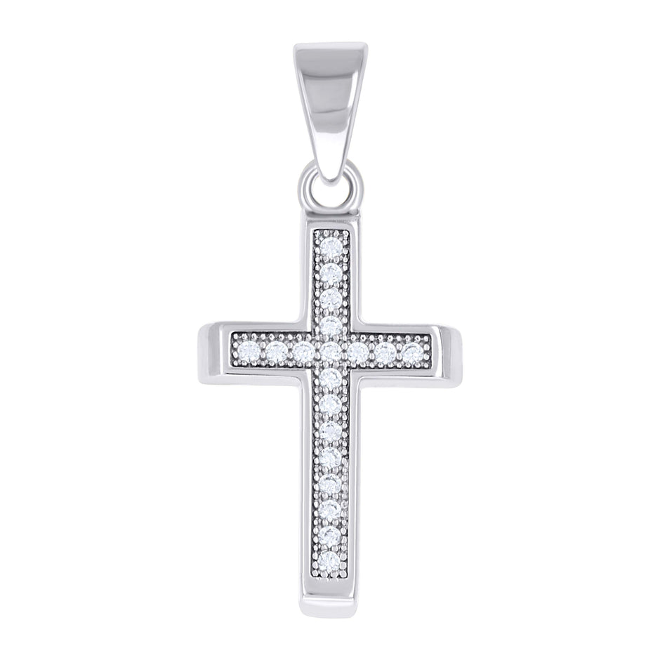 925 Sterling Silver Unisex Cubic-Zirconia Cross Religious Pendant