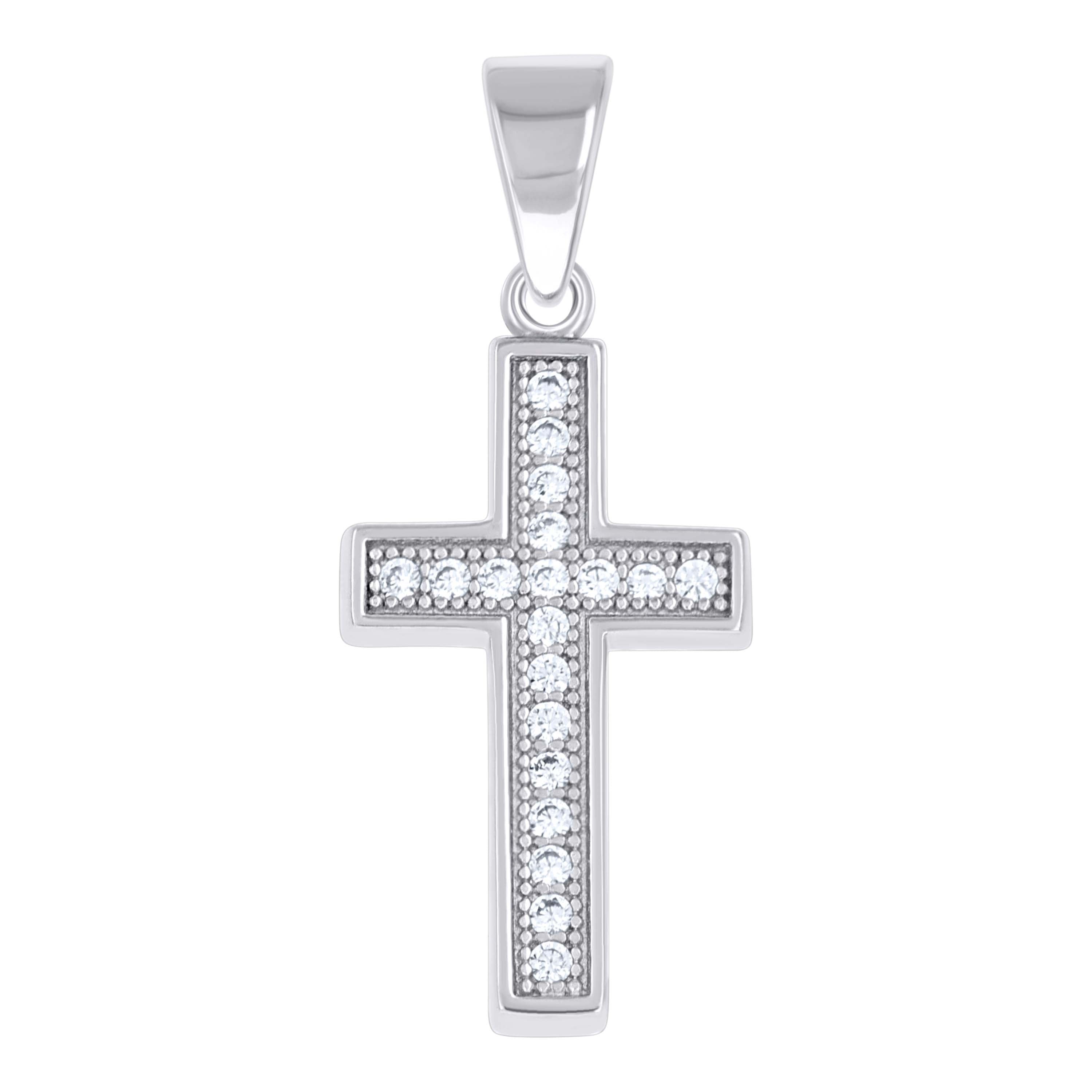 925 Sterling Silver Unisex Cubic-Zirconia Cross Religious Pendant