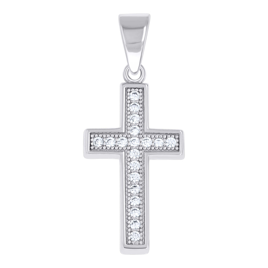 925 Sterling Silver Unisex Cubic-Zirconia Cross Religious Pendant