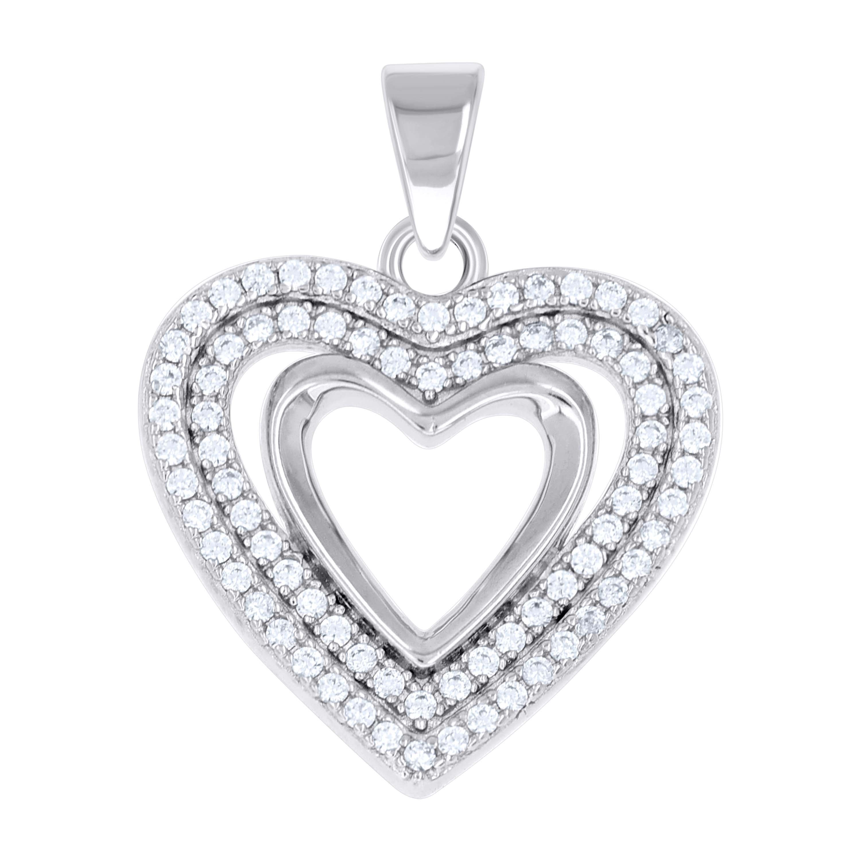 925 Sterling Silver Womens Cubic-Zirconia Heart in Hearts Pendant
