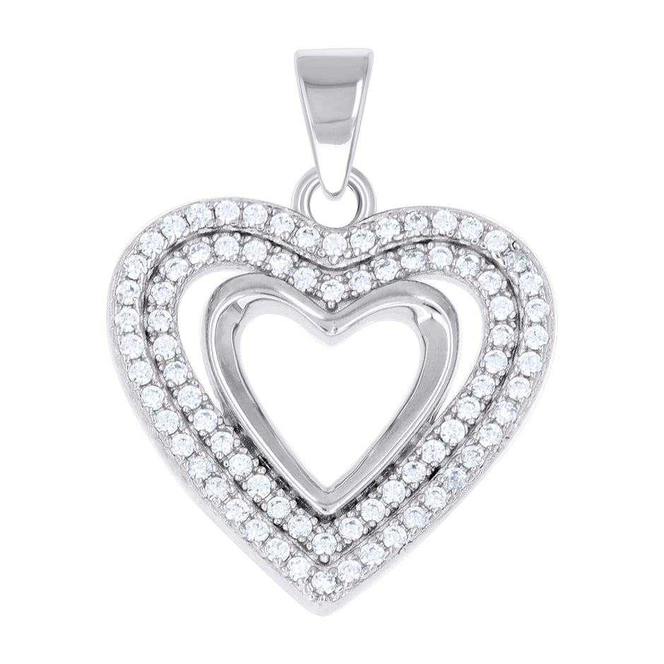925 Sterling Silver Womens Cubic-Zirconia Heart in Hearts Pendant
