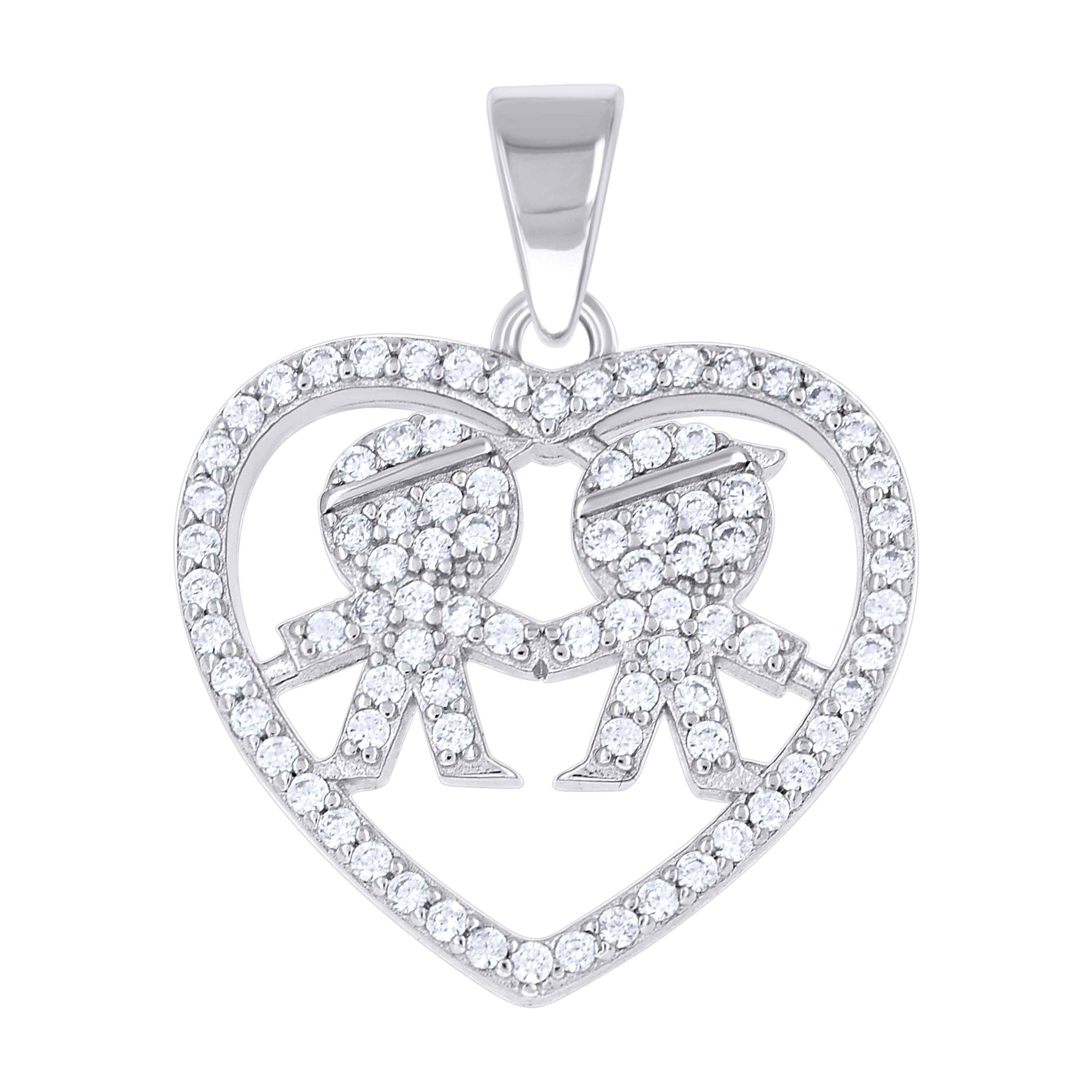 925 Sterling Silver Womens Cubic-Zirconia Boy & Boy Son & Son Heart Mom Pendant