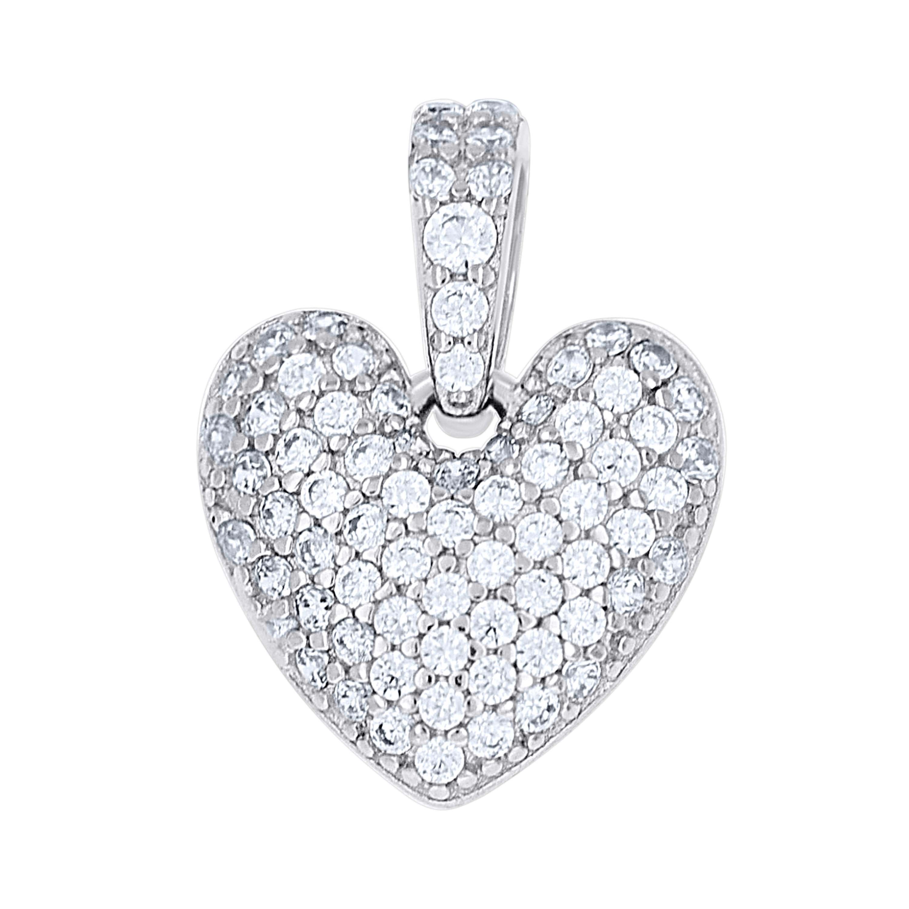 925 Sterling Silver Womens Cubic-Zirconia Cluster Heart Pendant