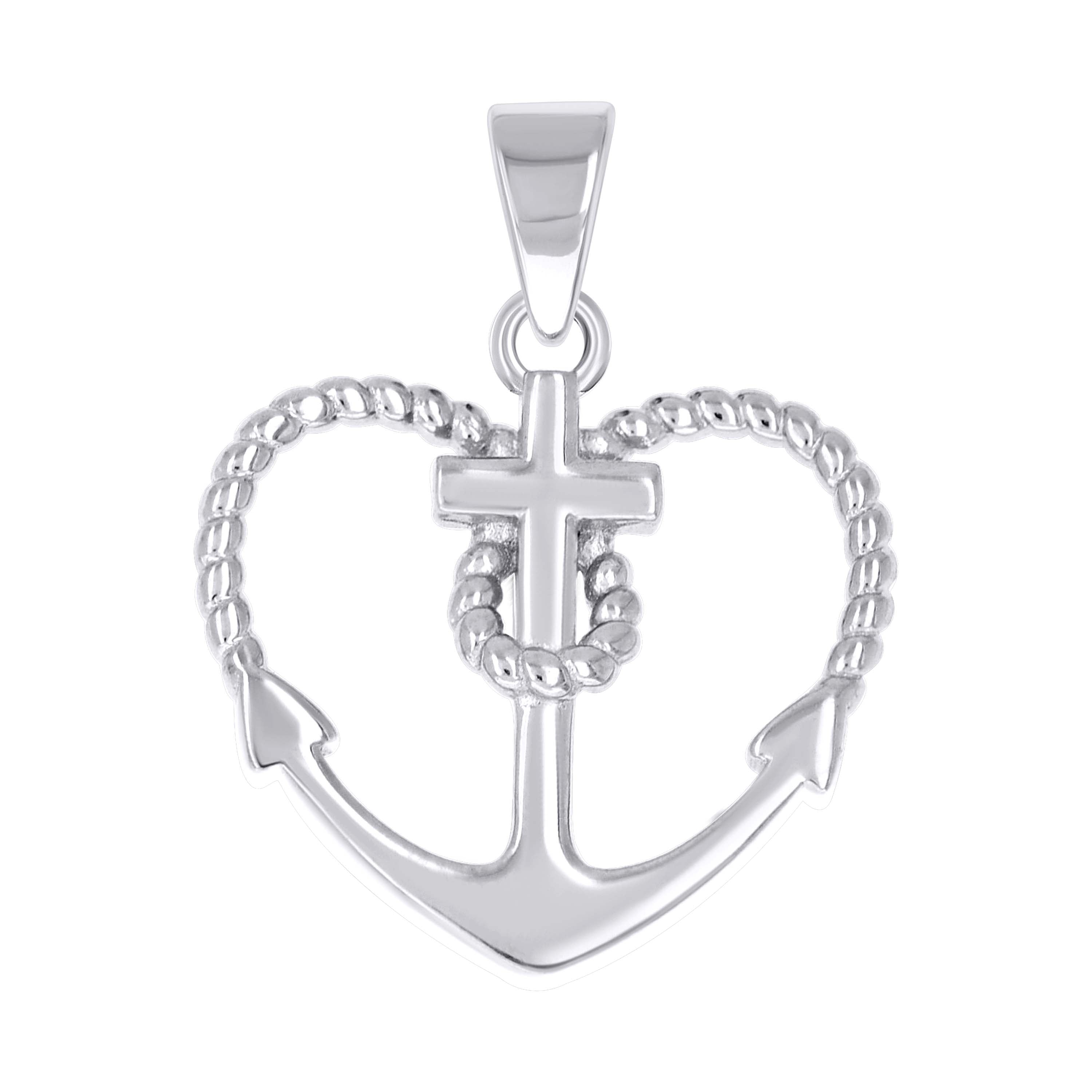 925 Sterling Silver Womens Rope Heart Anchor Cross Religious Pendant
