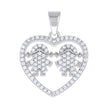 925 Sterling Silver Womens Cubic-Zirconia Girl & Girl Daughter & Daughter Heart Mom Pendant