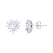925 Sterling Silver Womens Heart Round Cubic-Zirconia Heart Stud Earrings