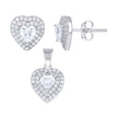 925 Sterling Silver Womens Heart Round Cubic-Zirconia Heart Earrings And Pendant Set