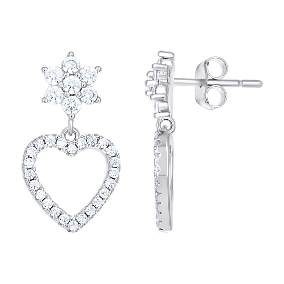 925 Sterling Silver Womens Cubic-Zirconia Heart Danglers Earrings