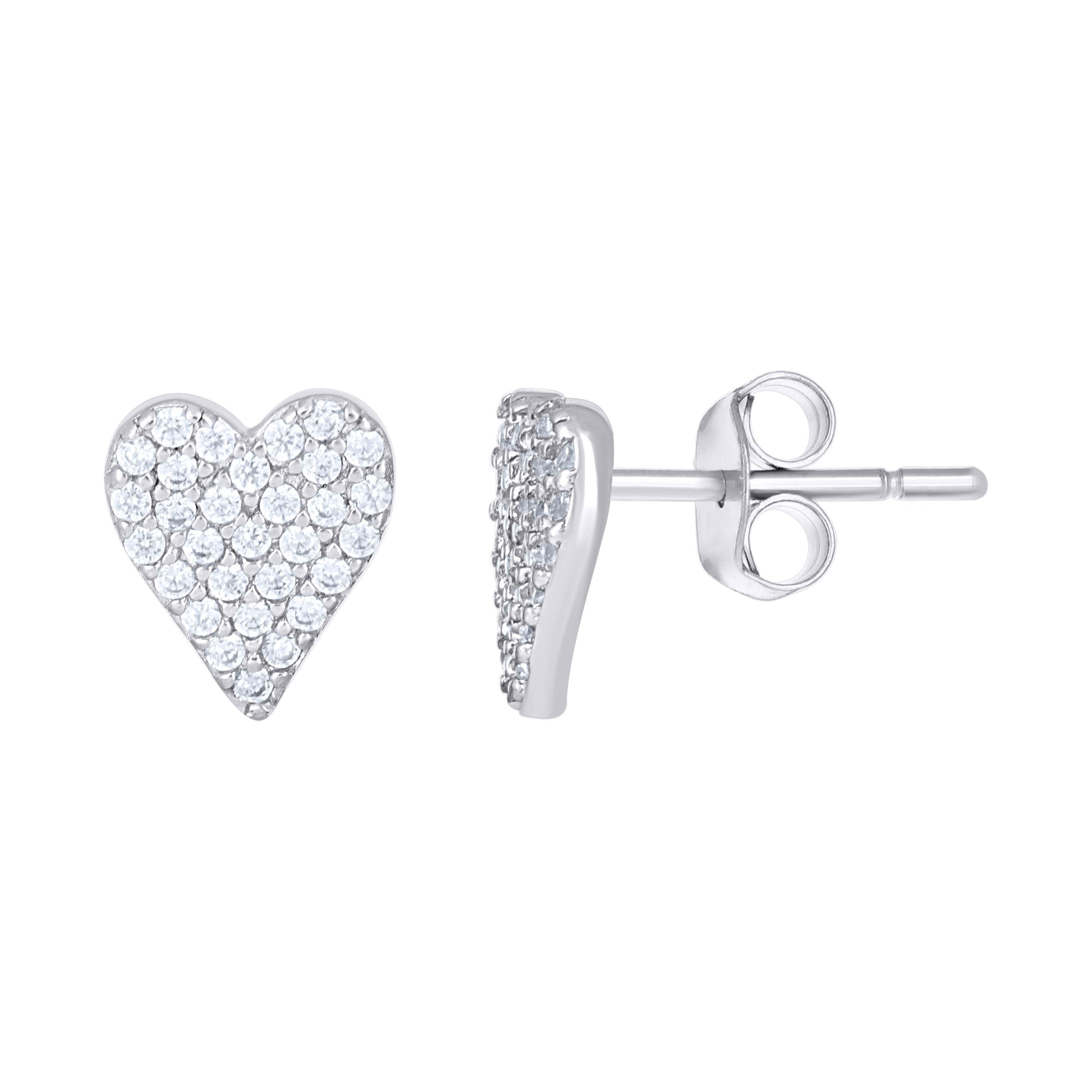 925 Sterling Silver Womens Cubic-Zirconia Heart Stud Earrings