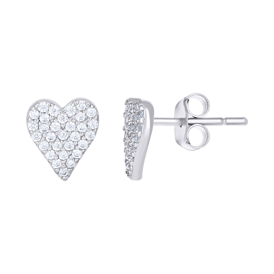 925 Sterling Silver Womens Cubic-Zirconia Heart Stud Earrings