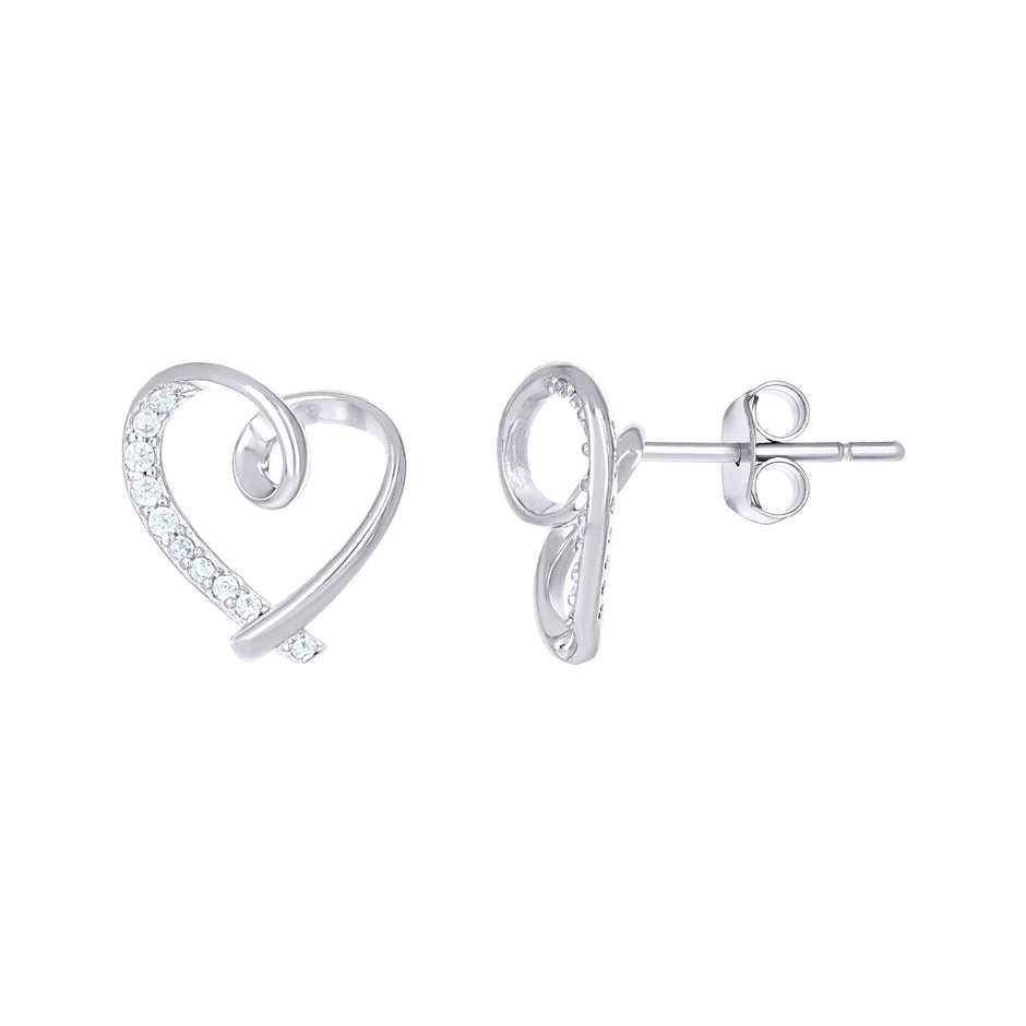 925 Sterling Silver Womens Cubic-Zirconia Knotted Heart Stud Earrings