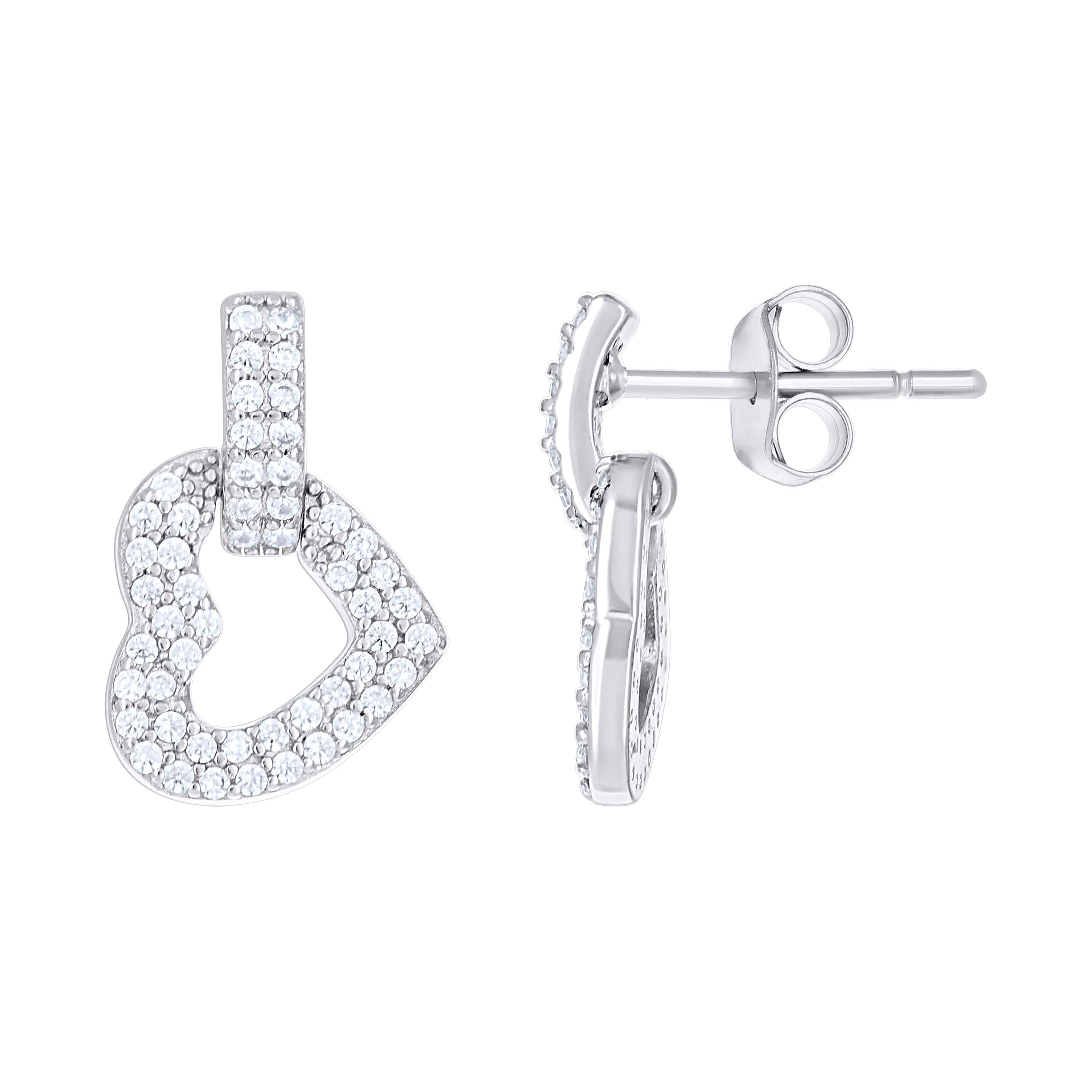 925 Sterling Silver Womens Cubic-Zirconia Heart Danglers Earrings