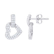 925 Sterling Silver Womens Cubic-Zirconia Heart Danglers Earrings