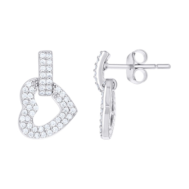 925 Sterling Silver Womens Cubic-Zirconia Heart Danglers Earrings