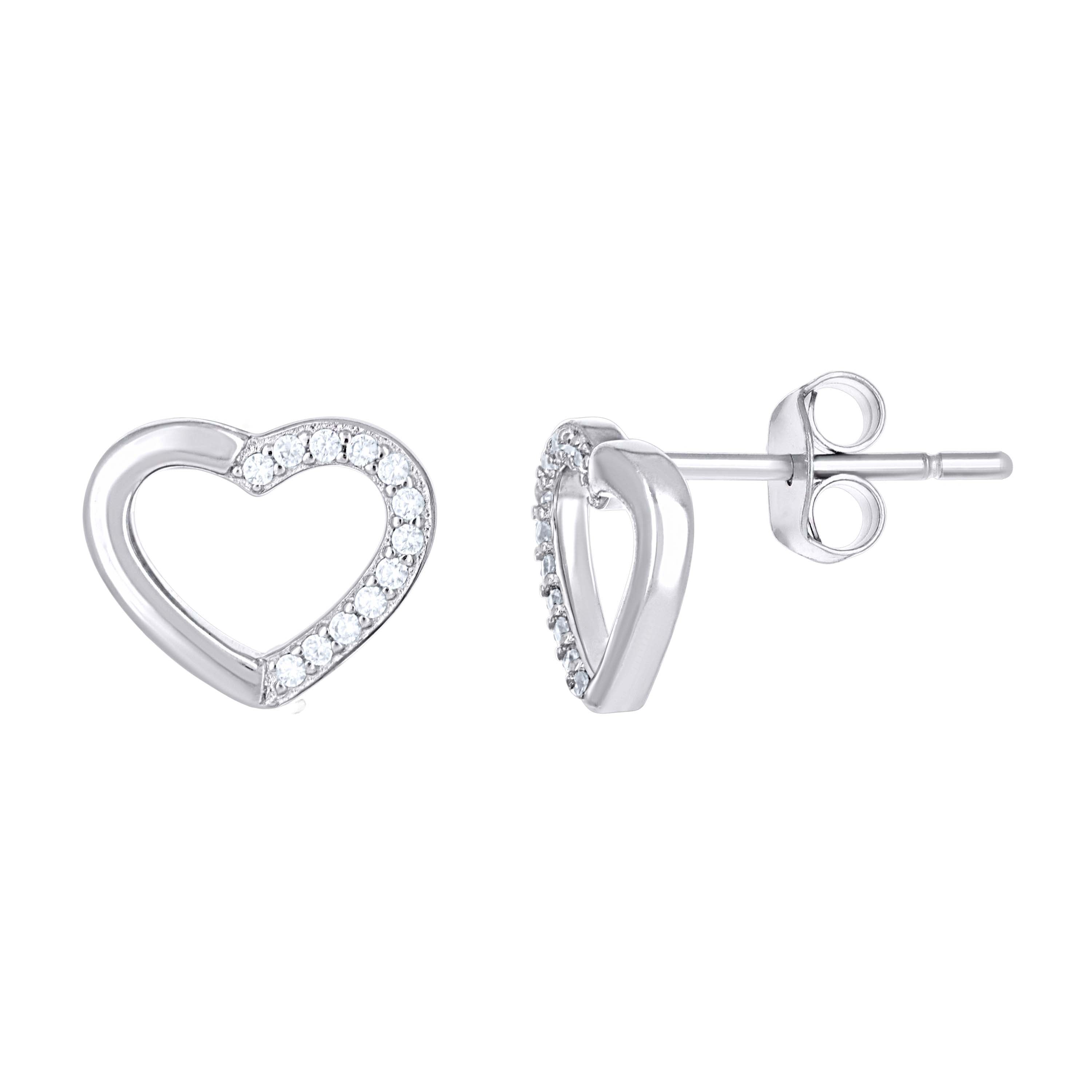 925 Sterling Silver Womens Cubic-Zirconia Heart Stud Earrings