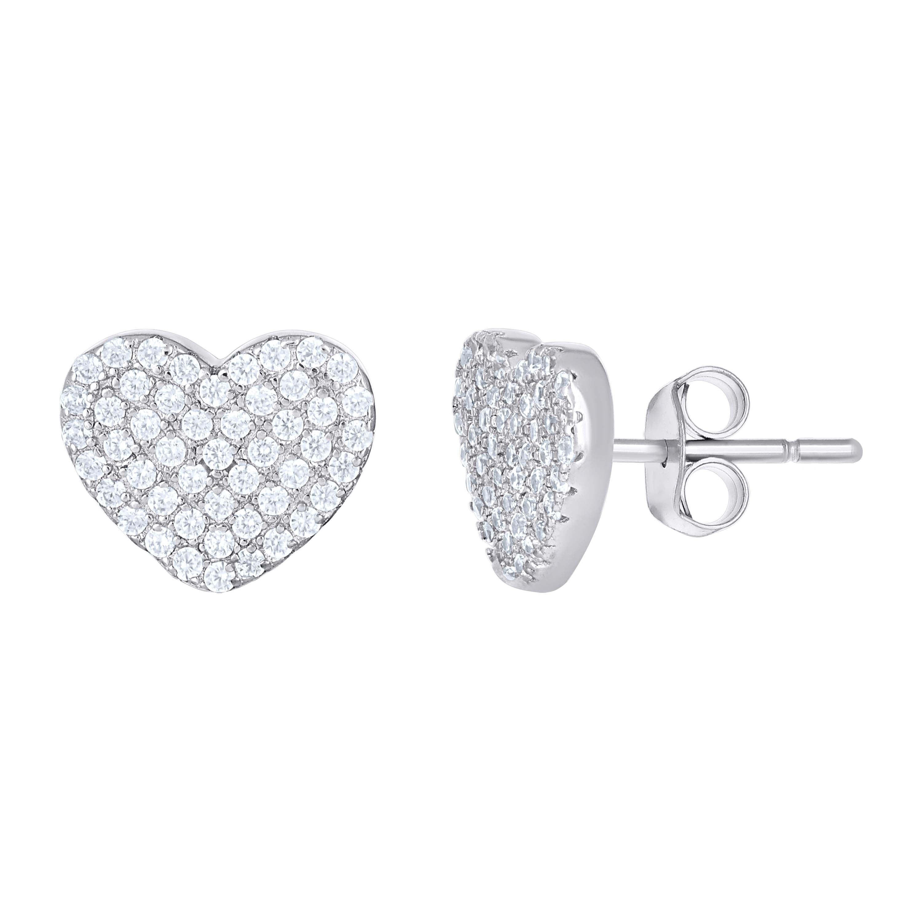 925 Sterling Silver Womens Cubic-Zirconia Heart Stud Earrings