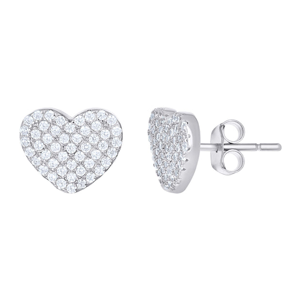 925 Sterling Silver Womens Cubic-Zirconia Heart Stud Earrings