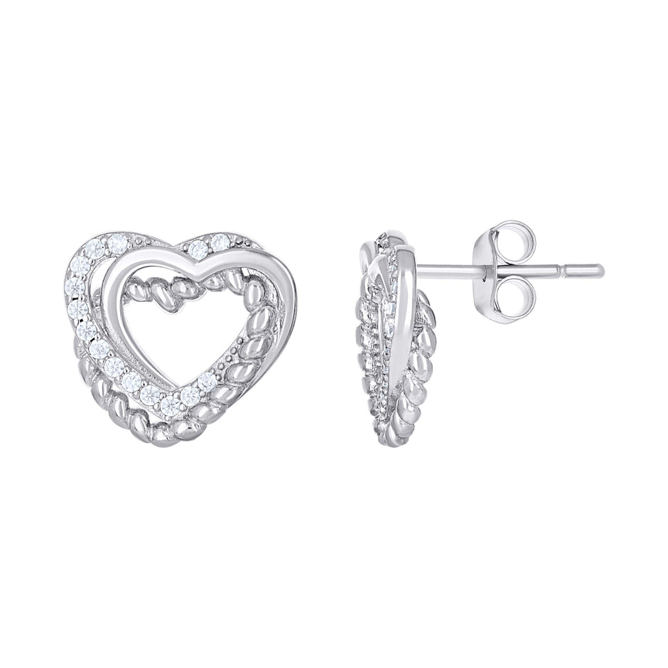 925 Sterling Silver Womens Cubic-Zirconia Intertwined Hearts Stud Earrings