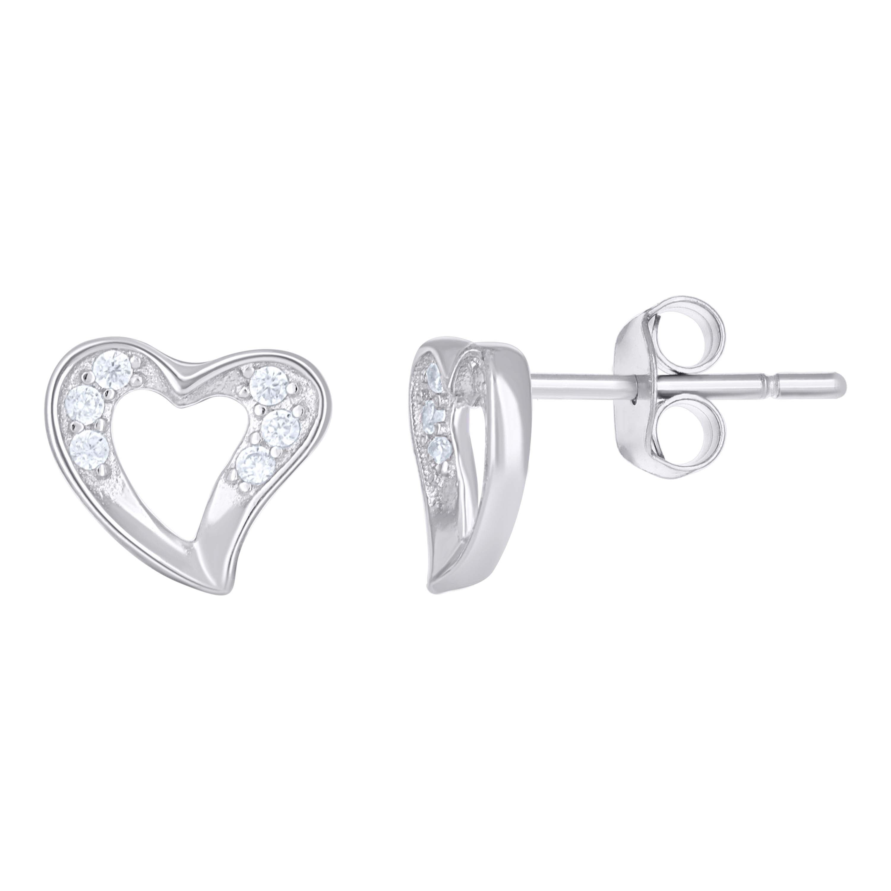 925 Sterling Silver Womens Cubic-Zirconia Heart Stud Earrings