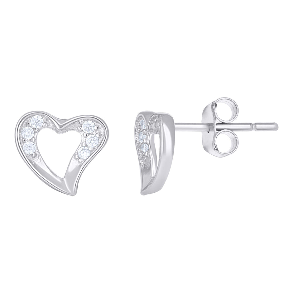 925 Sterling Silver Womens Cubic-Zirconia Heart Stud Earrings