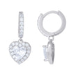 925 Sterling Silver Womens Heart Round Cubic-Zirconia Heart Dangle Hoop Earrings
