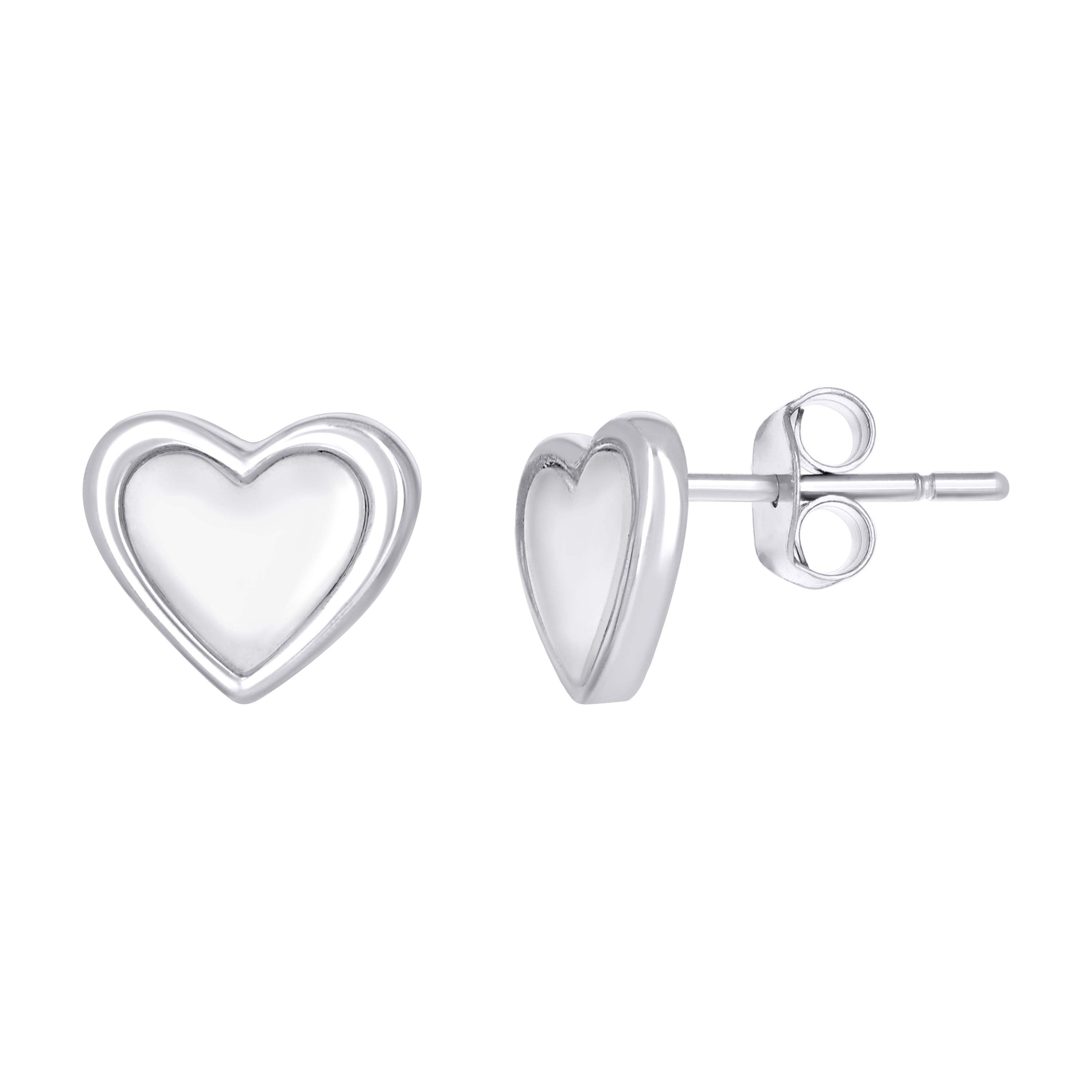 925 Sterling Silver Womens Heart Stud Earrings