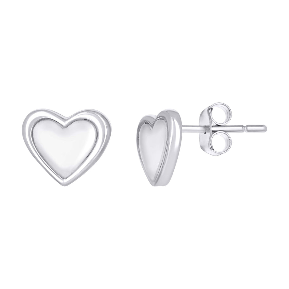 925 Sterling Silver Womens Heart Stud Earrings