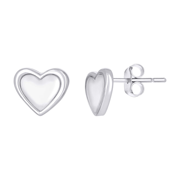 925 Sterling Silver Womens Heart Stud Earrings