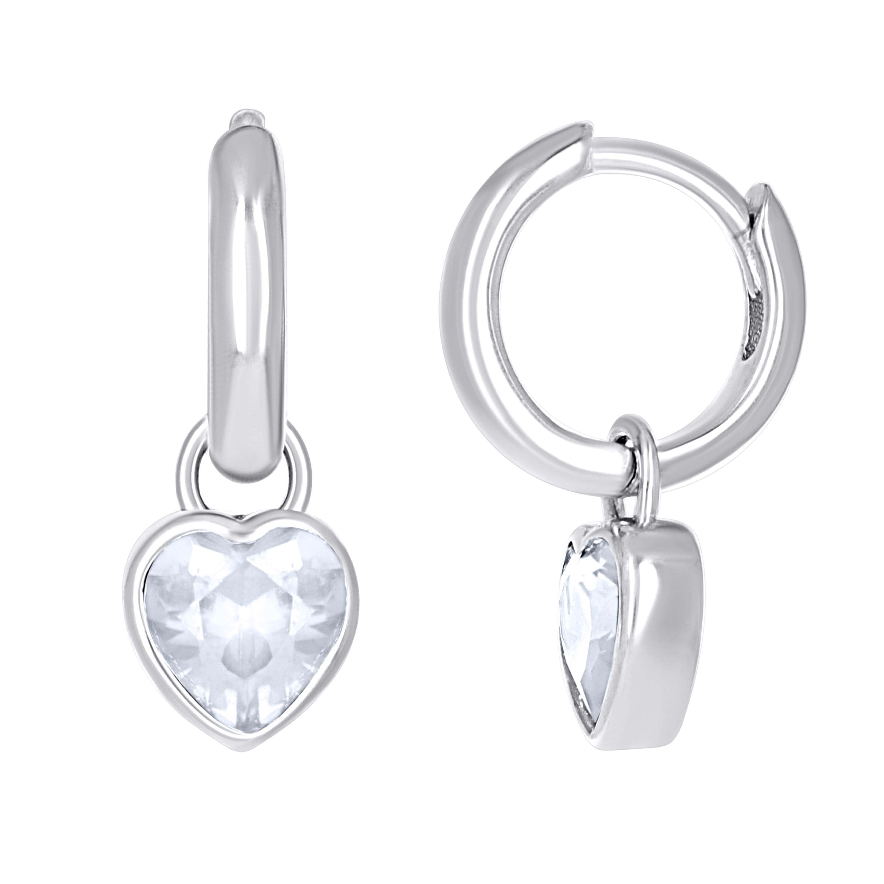 925 Sterling Silver Womens Pink Heart Cubic-Zirconia Heart Dangle Hoop Earrings