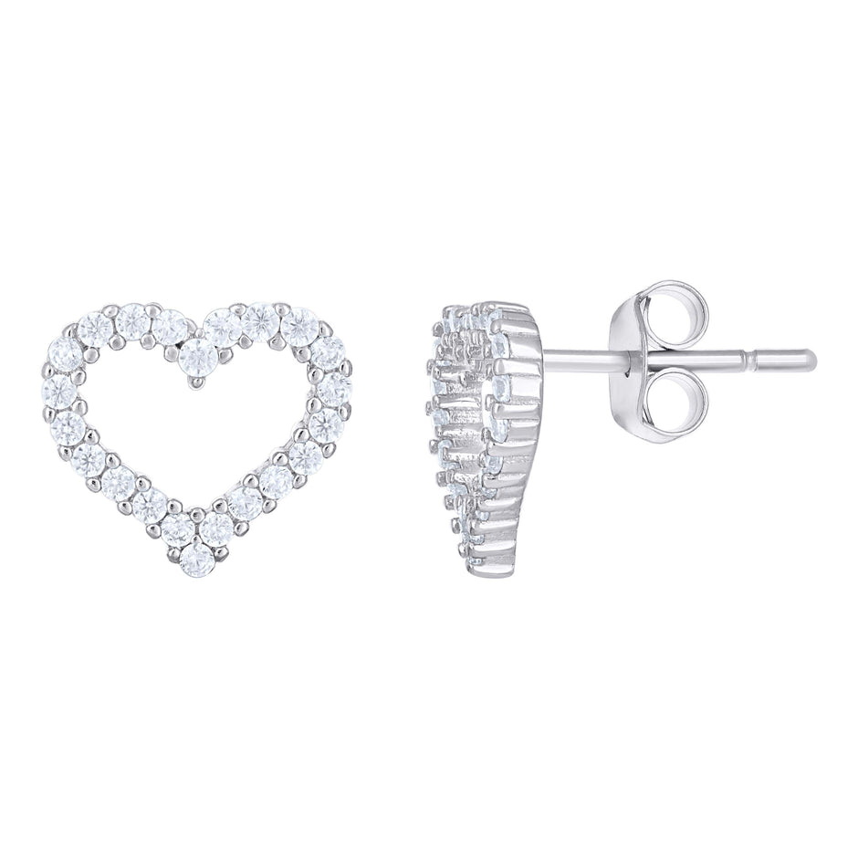 925 Sterling Silver Womens Cubic-Zirconia Heart Stud Earrings