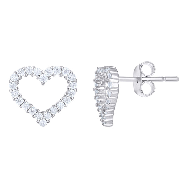 925 Sterling Silver Womens Cubic-Zirconia Heart Stud Earrings