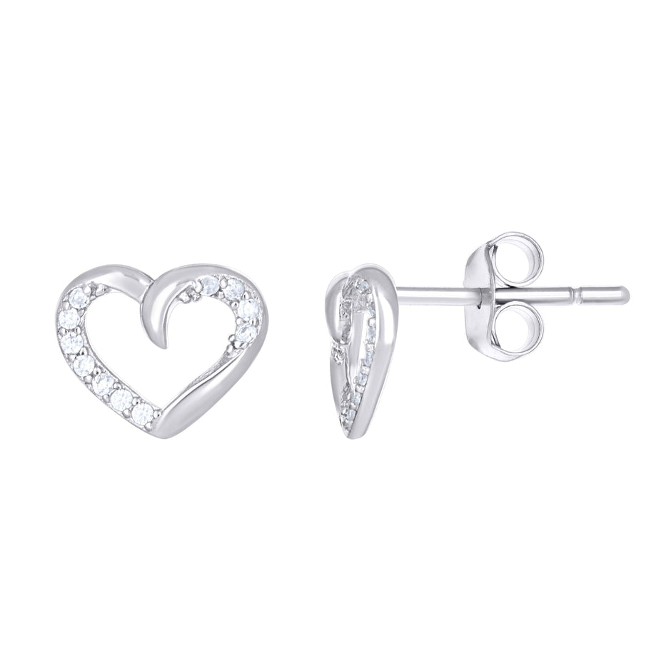 925 Sterling Silver Womens Cubic-Zirconia Heart Stud Earrings