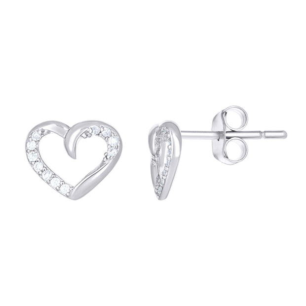925 Sterling Silver Womens Cubic-Zirconia Heart Stud Earrings