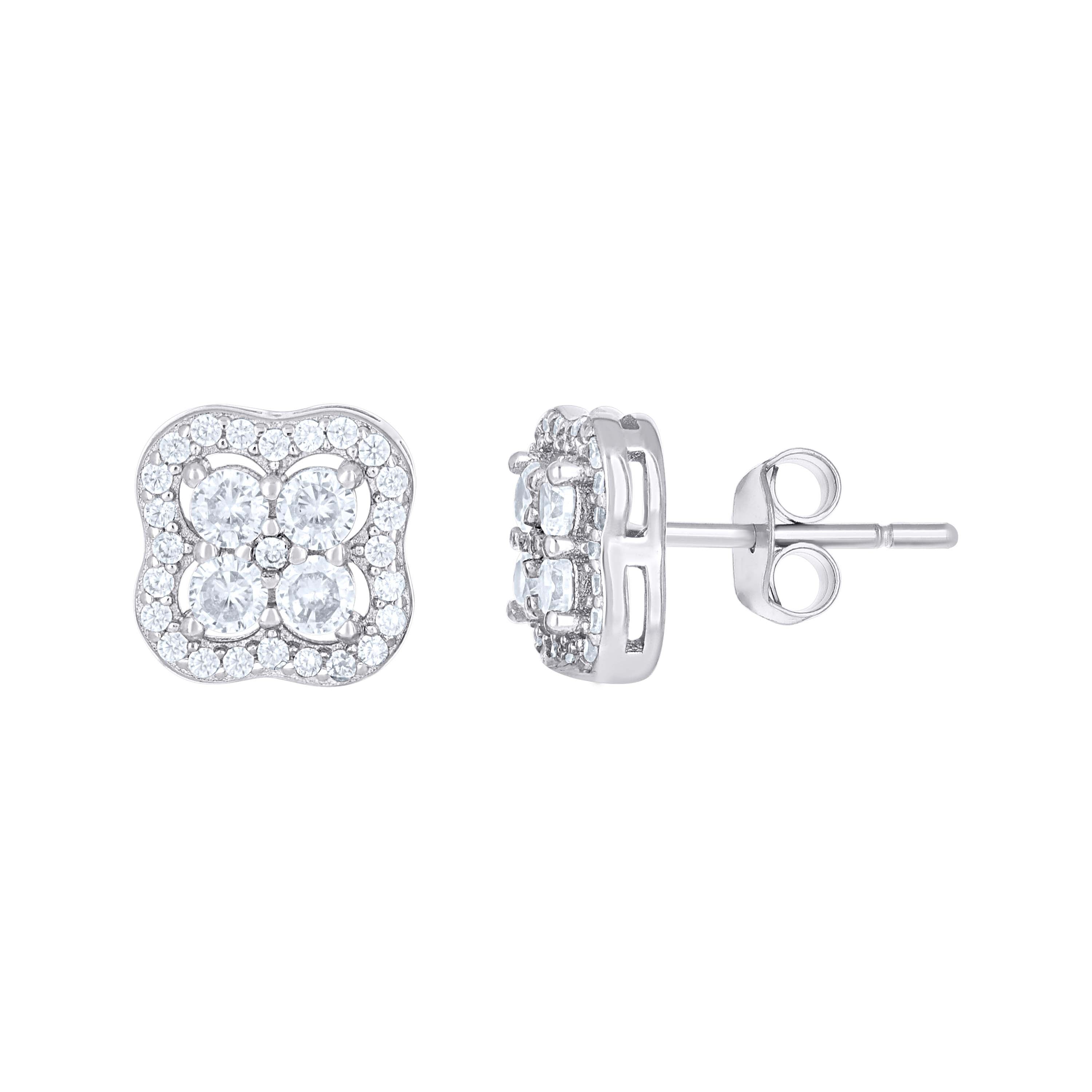 925 Sterling Silver Womens Cubic-Zirconia Clover Good Luck Stud Earrings