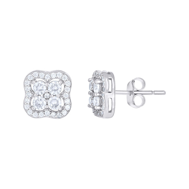 925 Sterling Silver Womens Cubic-Zirconia Clover Good Luck Stud Earrings