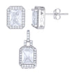 925 Sterling Silver Womens Emerald Round Cubic-Zirconia Rectangle Fashion Earrings And Pendant Set