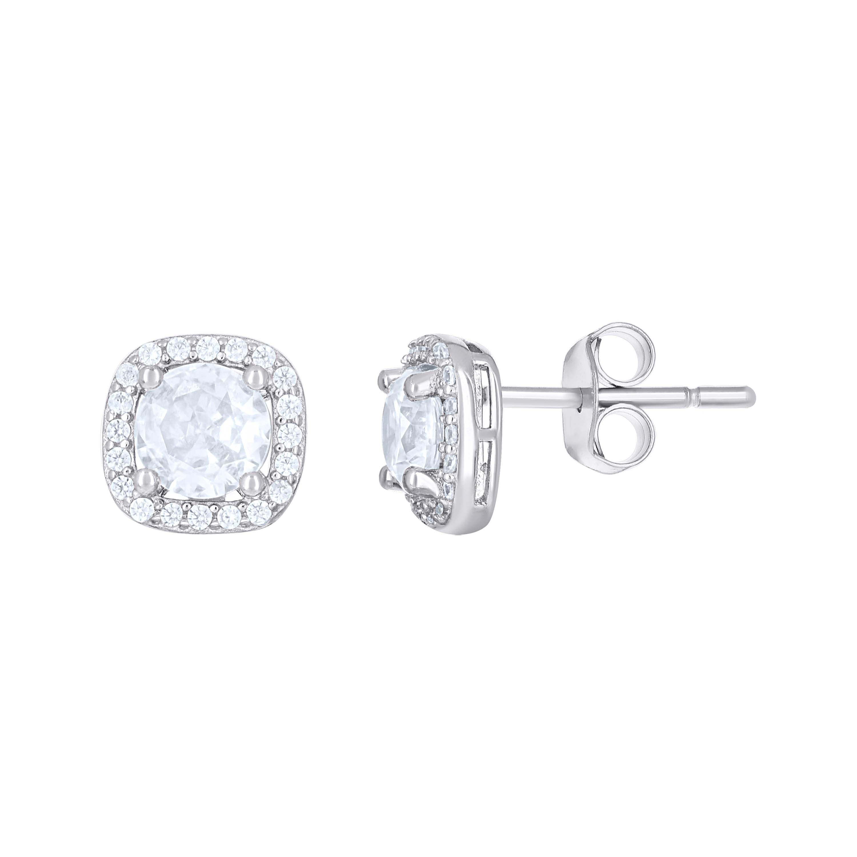 925 Sterling Silver Womens Cubic-Zirconia Square Fashion Stud Earrings