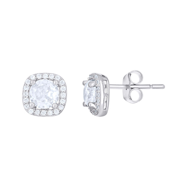 925 Sterling Silver Womens Cubic-Zirconia Square Fashion Stud Earrings