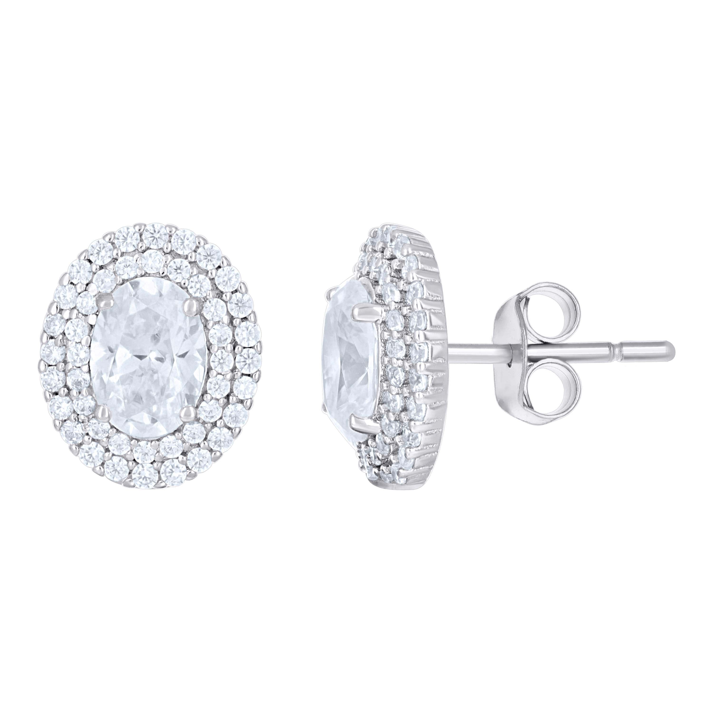 925 Sterling Silver Womens Oval Round Cubic-Zirconia Oval Fashion Stud Earrings